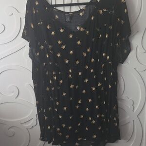 torrid Black Floral Scoop Neck Blouse with Yellow Blooms - Torrid Size 3